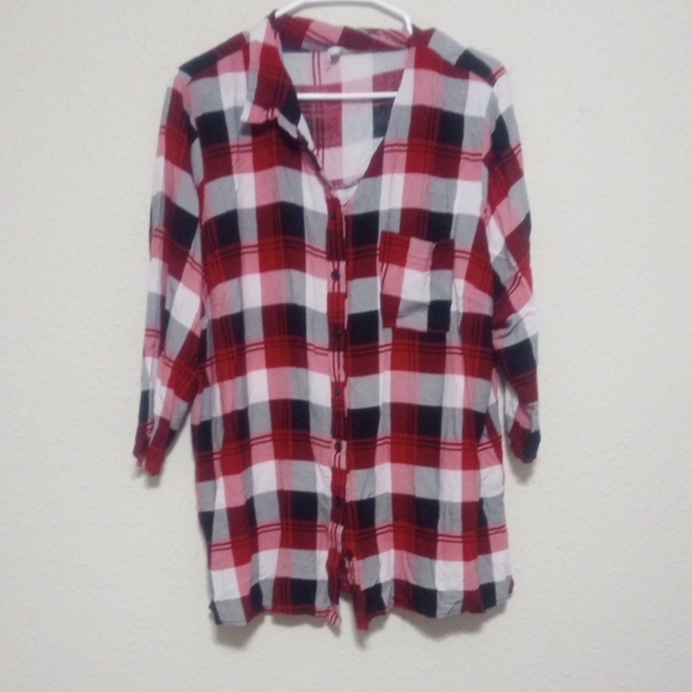NAIF Women's Checkered Button Down Shirt - Red, Black, White